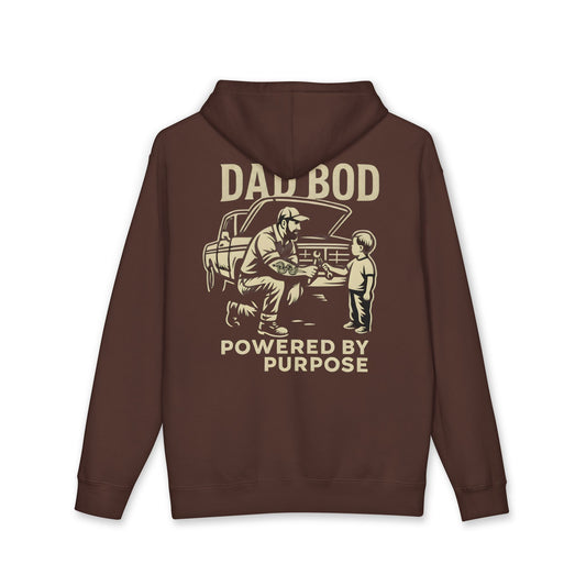 Dad Bod Hoodie — "Powered By Purpose" Vintage Mechanic Fatherhood Pullover