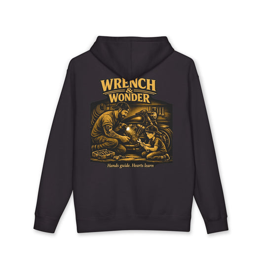 Wrench & Wonder Hoodie — Vintage Mechanic Workshop Crewneck