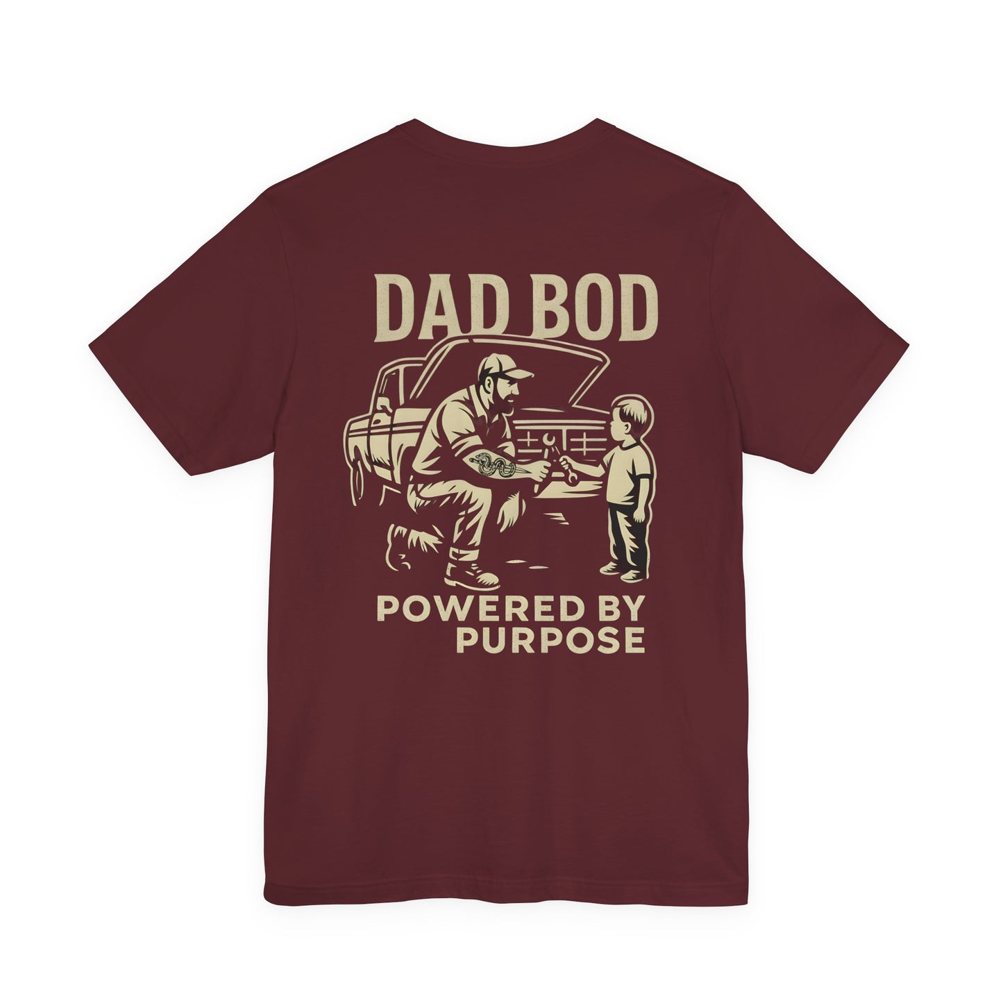 Dad Bod Tee – “Dad Bod Powered by Purpose” Vintage Fatherhood T‑Shirt