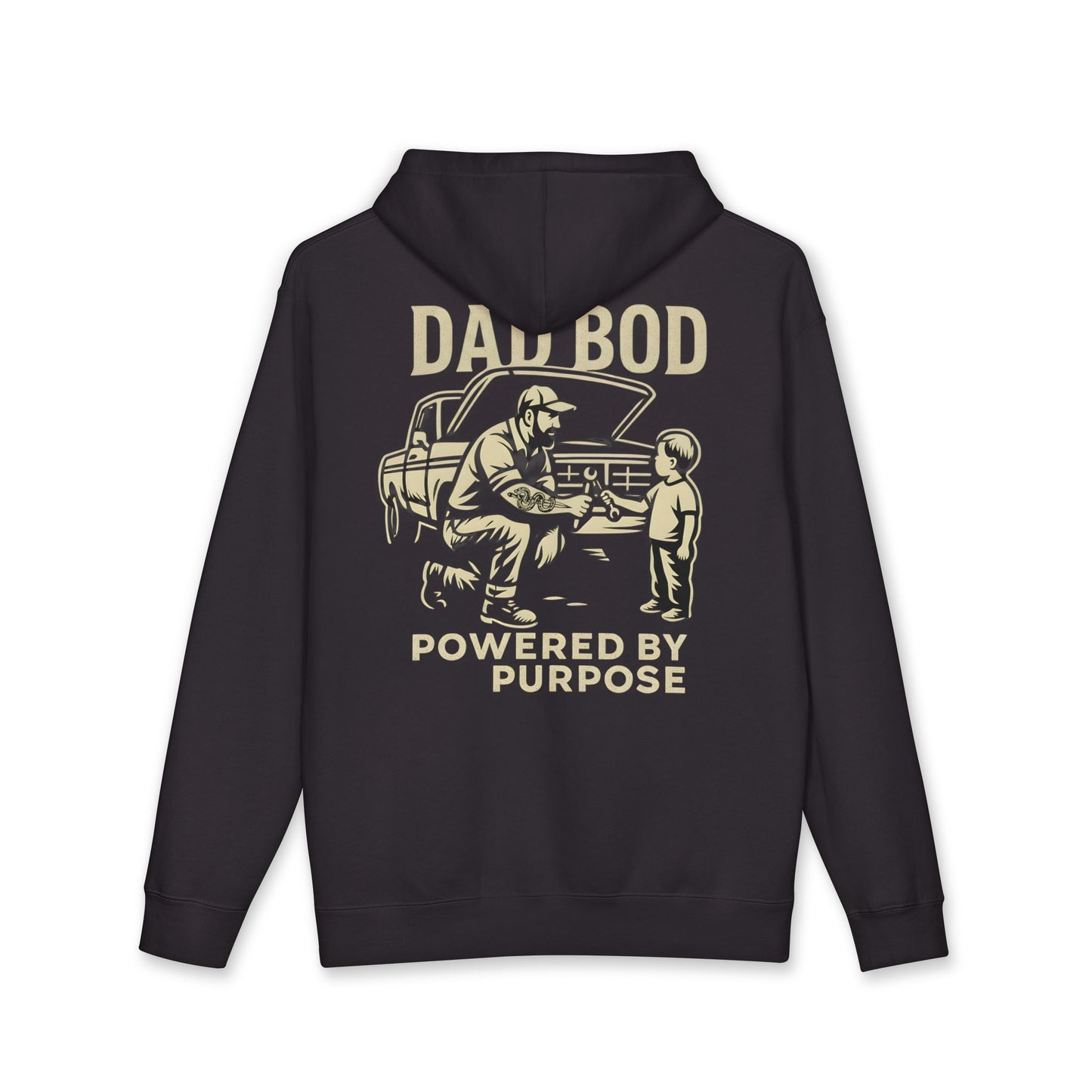 Dad Bod Hoodie — "Powered By Purpose" Vintage Mechanic Fatherhood Pullover